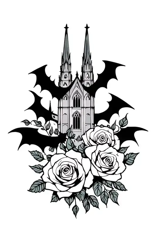 Bat And Cathedral And Roses Intertwined