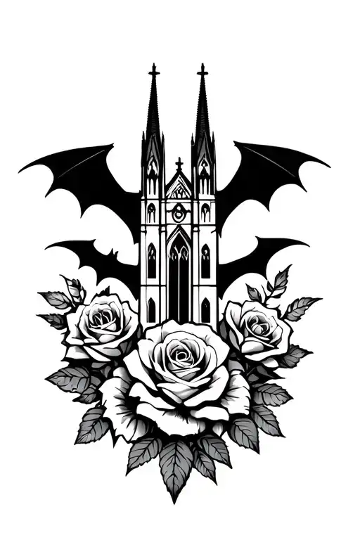 Bat And Cathedral And Roses Intertwined