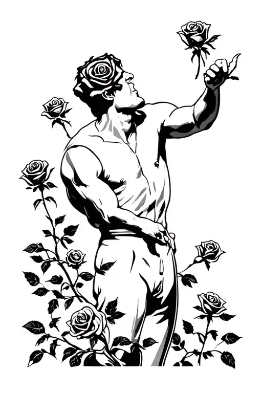 Black And White Stencil Of A Man Throwing Roses