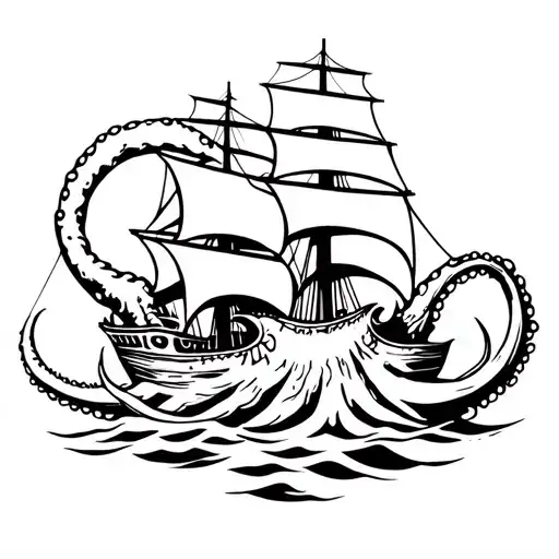 Kraken Pulling A Ship