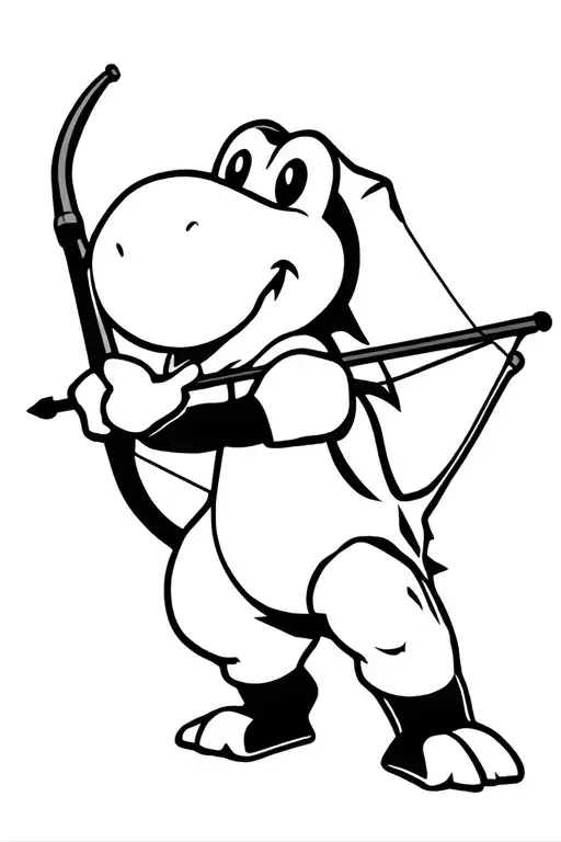 Yoshi Holding A Recurve Bow With His Arrow Notched And Ready