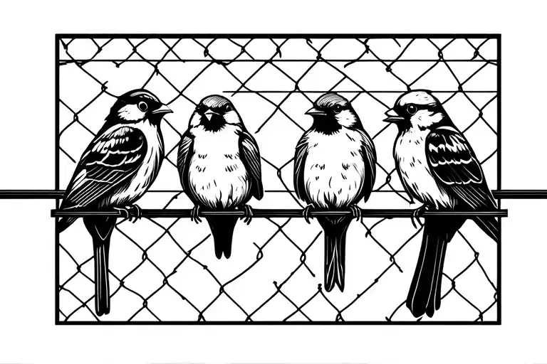 4 Birds Sitting On A Wire Fence