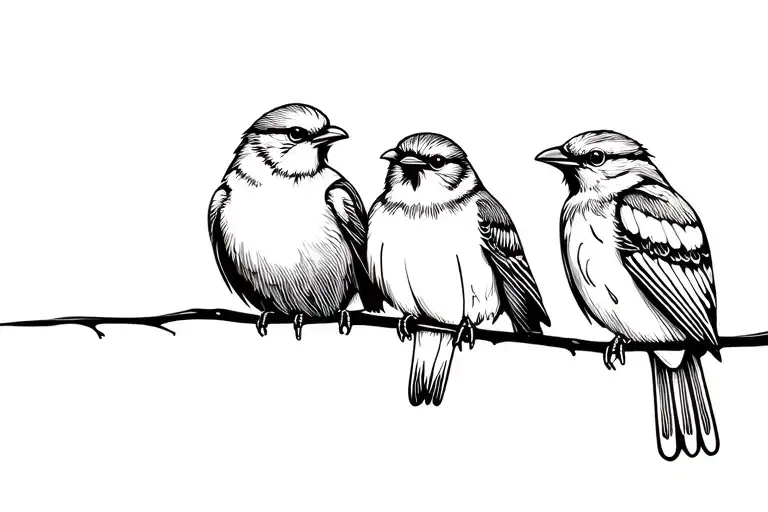 4 Birds Sitting Side By Side