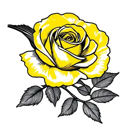 Yellow Rose And A Robin Bird