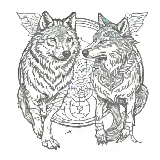 Two Wolves With Scorpio And Pisces Zodiac Signs Incorporated