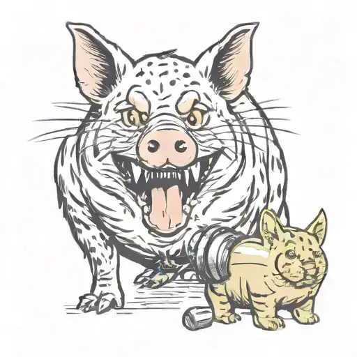 Pig And Savannah Cat With A Dumbbell And Human Teeth Marks