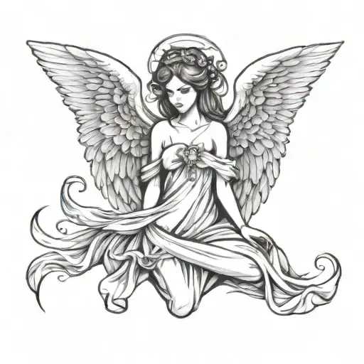 An Angel In Gothic Style Tattoo Design