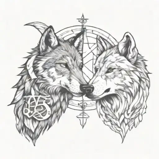 Two Wolves With Scorpio And Pisces Zodiac Signs Incorporated
