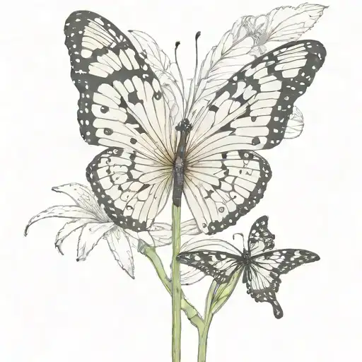 3D Butterfly Flapping A Its Wings Next To A Spider Lily