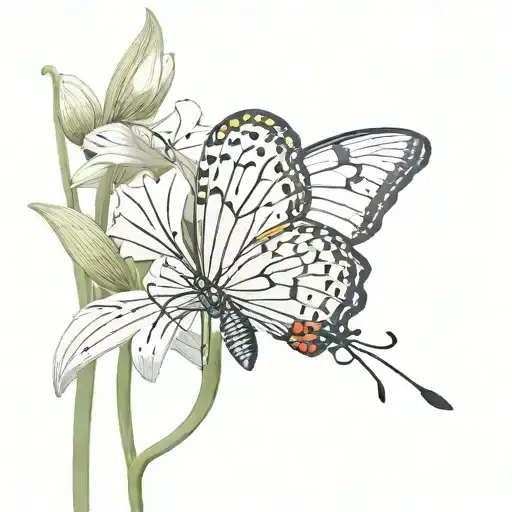 3D Butterfly Flapping A Its Wings Next To A Spider Lily