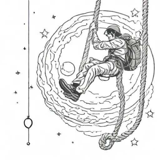 A Man Dangling From A Rope That Is Tied Around The Moon