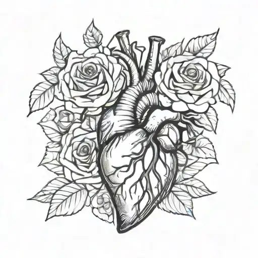 Human Heart With Roses Mexican Style Black And White Drawing Minimal