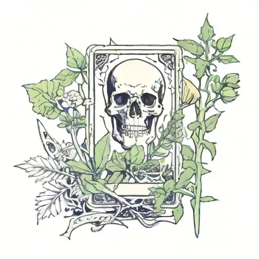 Tarot Card Skeleton Razor Blade Plants