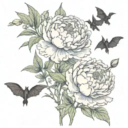 Peonies With Bat Flying