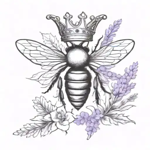 Stylistic Modern Queen Bee With Crown And Lavender