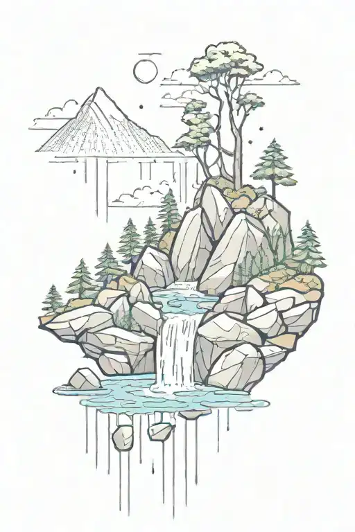Mountains Trees Water Rocks Rain Falling