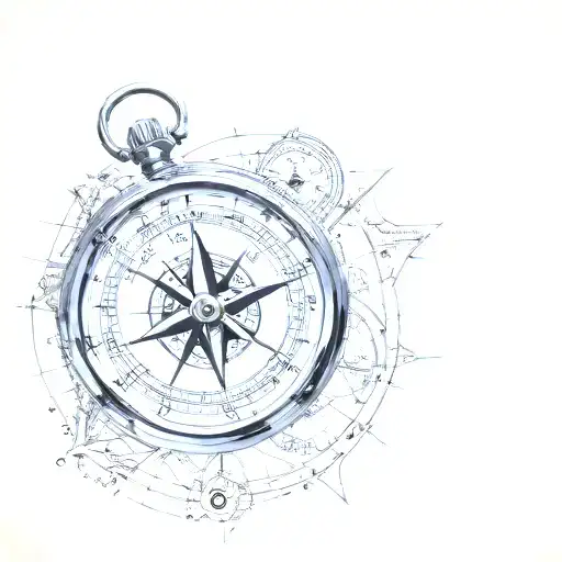 Compass Rose And A Clock On Maps