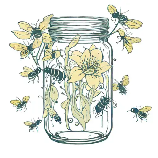 Mason Jar With Fireflies Water Lily