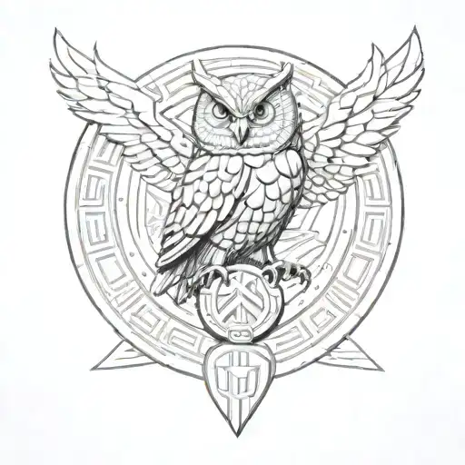 Athena Owl Surrounded By Athena Coin With Assassin Creed Logo Intertwined