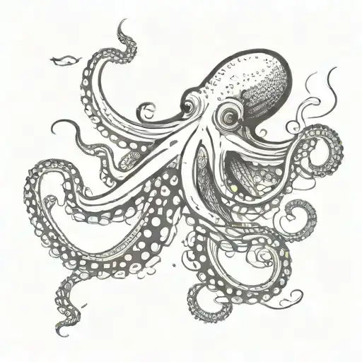 Octopus With Fish Swimming Upstream