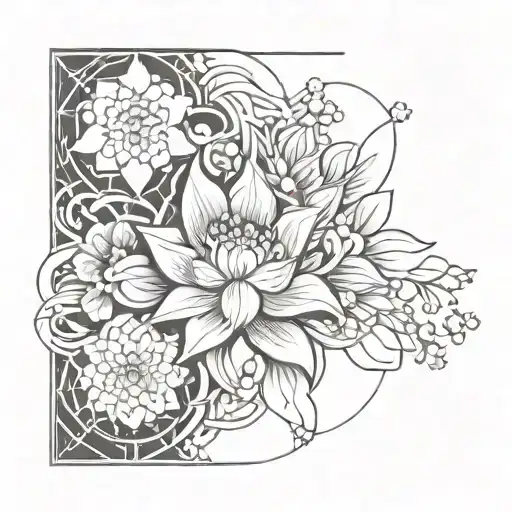 New-school Geometric Design Incorporating Yakuza-style Motifs With Cherry Blossom And Lotus Elements