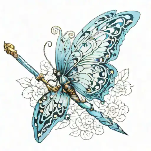 Blue Butterfly With Sword As Its Body