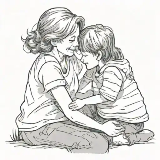 Mom Hugging Son Holding Hands