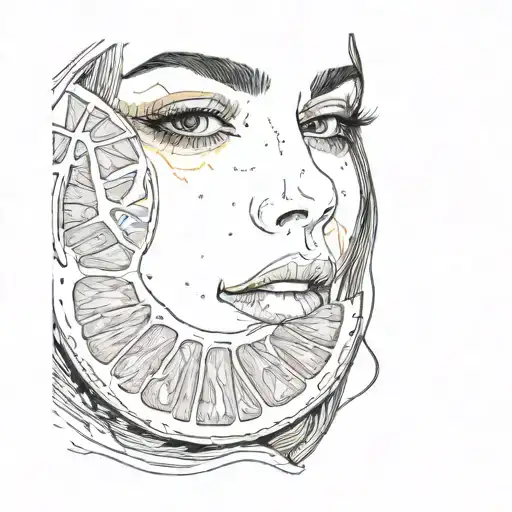 Beautiful Woman's Face But Half Of Is Is The Inside Of An Orange