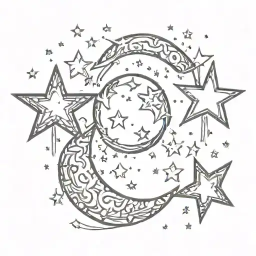 4 Stars And Crescent Moon