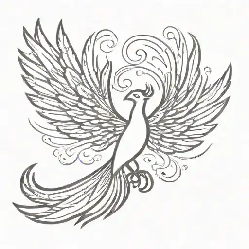A Simple Outline Of A Phoenix With Fiery Wings Spread Wide