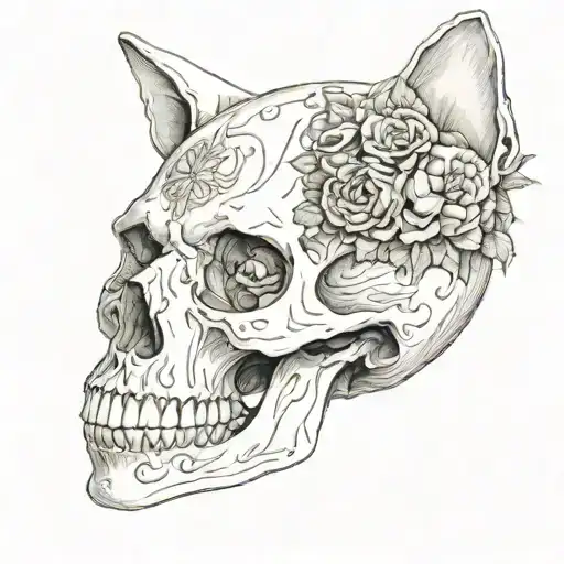 Skull Cat Nude Woman