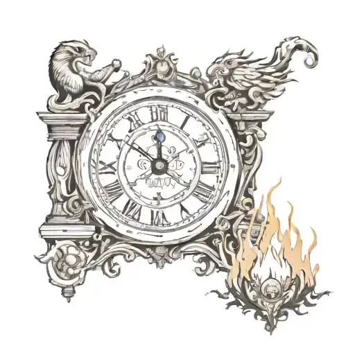 Flaming Clock On Fire With Demons