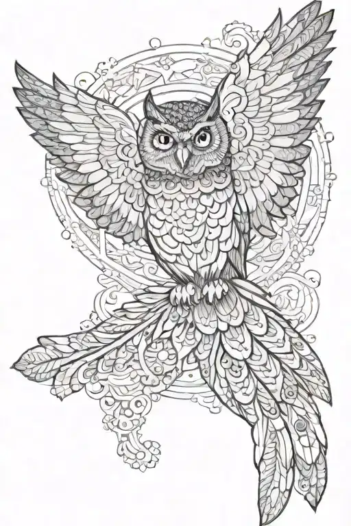 Flying Owl Surrounded By Mandala Design Incorporating
