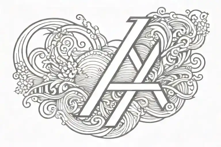 Water Element And The Letter A Blackwork