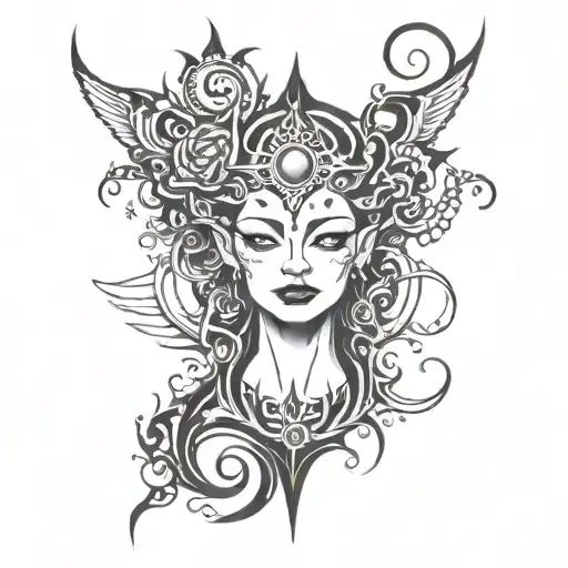 Neck Tattoo Ideas Black And Colored Mystic And Darkness