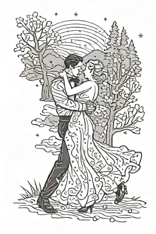 A Couple Ballroom Dancing Under The Stars In A Mountain Clearing