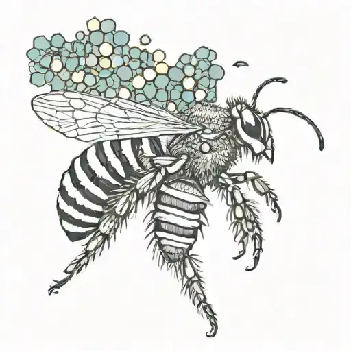 A Queen Bee Wearing A Crown Surrounded By A Swarm Of Geometric Honeycombs