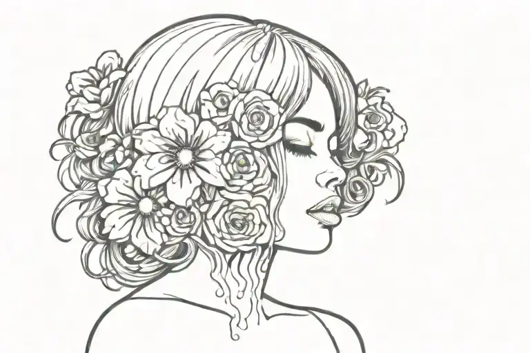 Girl With Flower Hair With The Word Power Melting From Her Face