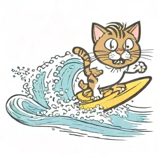 Cartoon Cat Surfing Scared