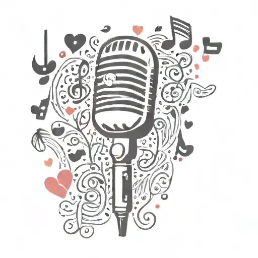 A Whimsical Vintage Microphone Surrounded By Retro Music Notes And Hearts