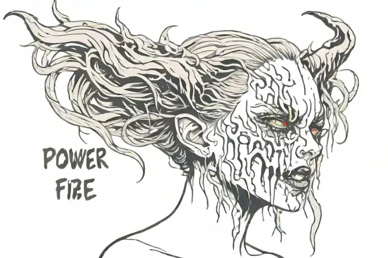 Demon Girl With F Lower Hair With The Word Power Melting From Her Face