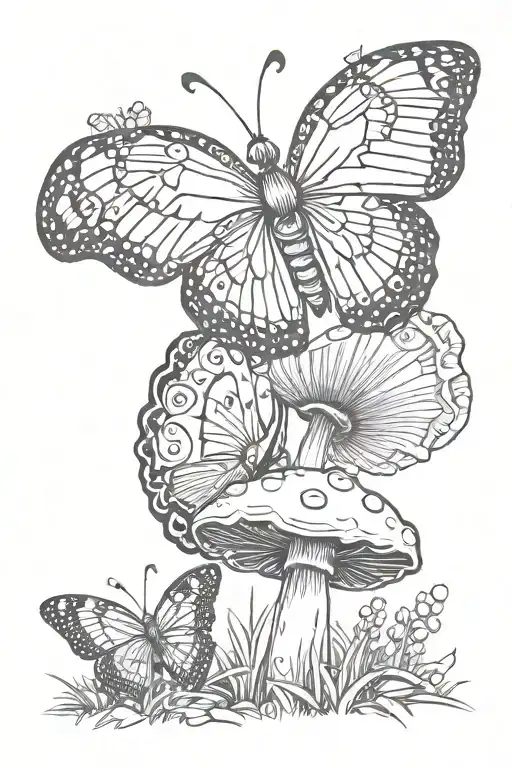 Mushroom And A Butterfly Semicolon Butterfly Made
