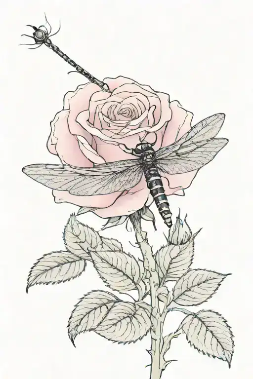 Simple Pink Rose With Dragonfly Perched Atop