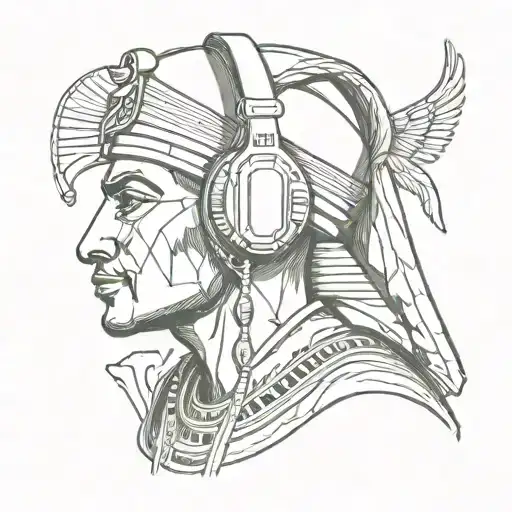 Egyptian Farao Listening To Music On Headphones