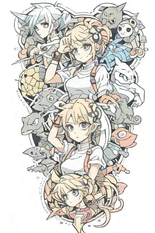 Combine Elements From Different Anime Series Into A Unique Collage Tattoo Design