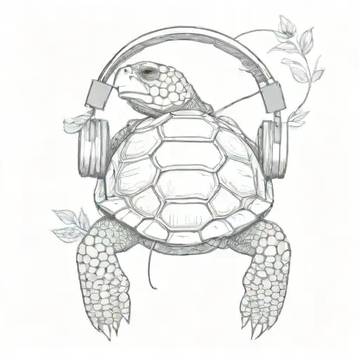 A Turtle With Headphones Listening To Nature Sounds