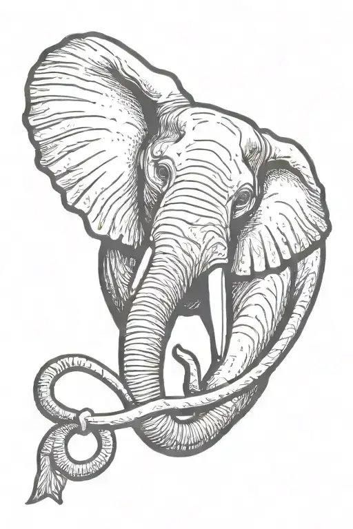Elephant Head With Sparrow Sitting On Tusk