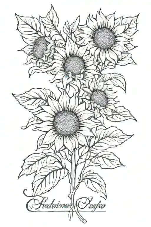 Simple Sunflower With Name Of Client Intertwined Within