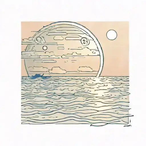 Sun Setting Over The Sea With Moon In The Background