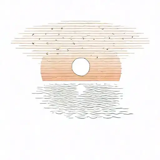 Minimalist Sun Setting Over The Sea With Moon In The Background